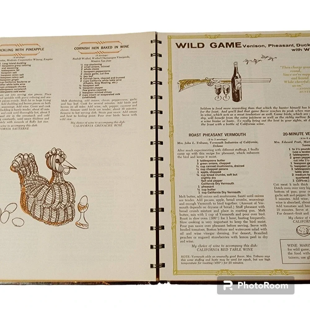Adventures in Wine Cookery by California Winemakers 1965 Hardcover Spiral